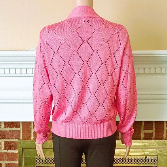 Fia Italia Hand Loomed Cardigan Sweater M Pink Argyle Pattern. Button Bottom - Picture 5 of 8
